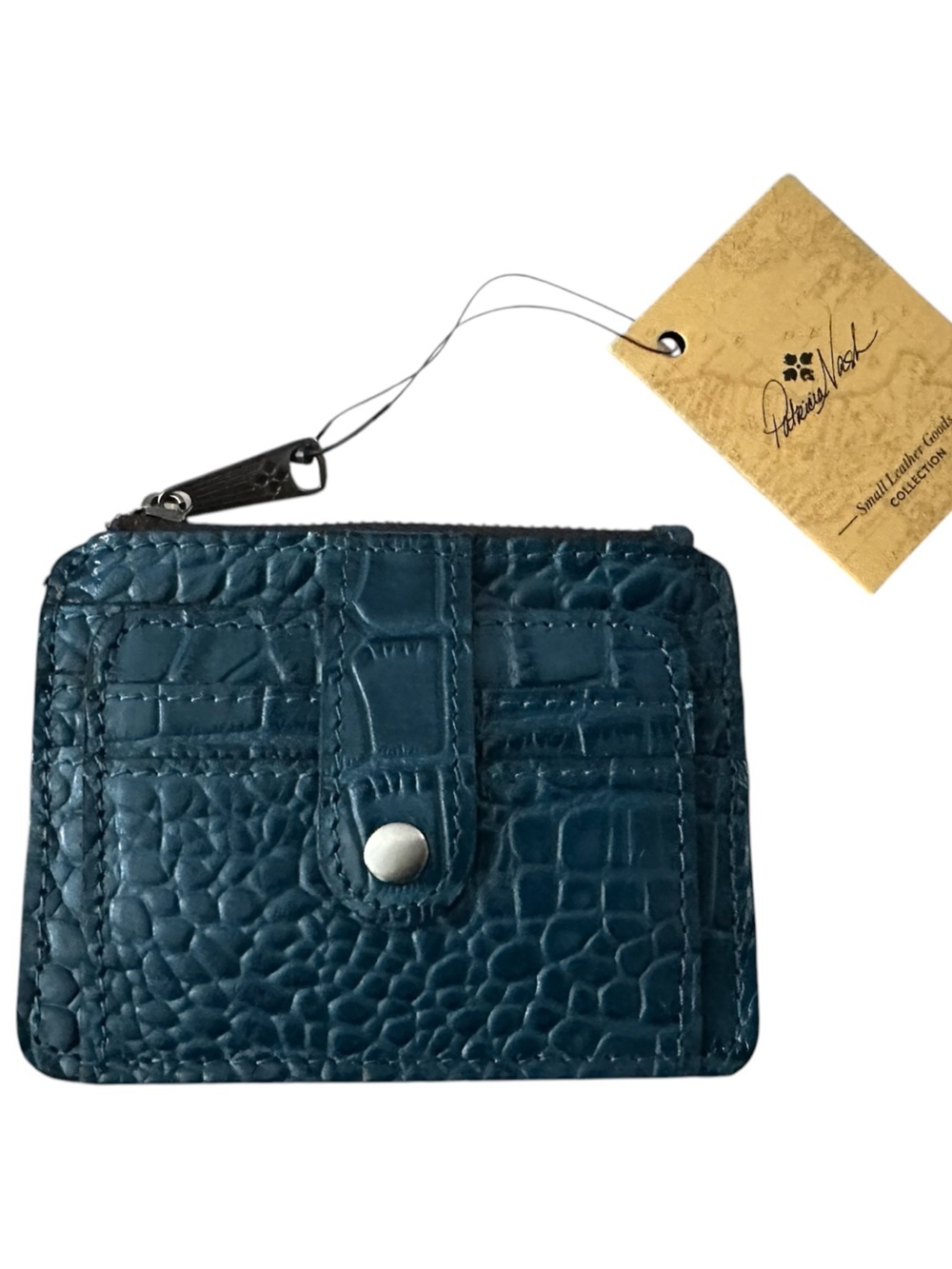 Patricia Nash Cassis ID Wallet Coin Purse Caribbean Blue Croc Leather NWT